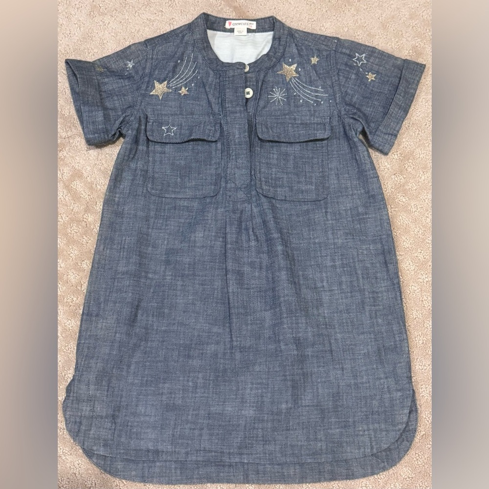 J Crew Crewcuts Girls’ Denim Dress with Sparkly Stars detailing, size 4